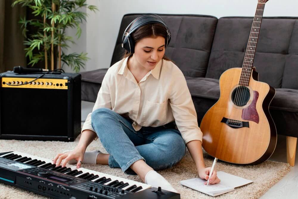 Student learning guitar
